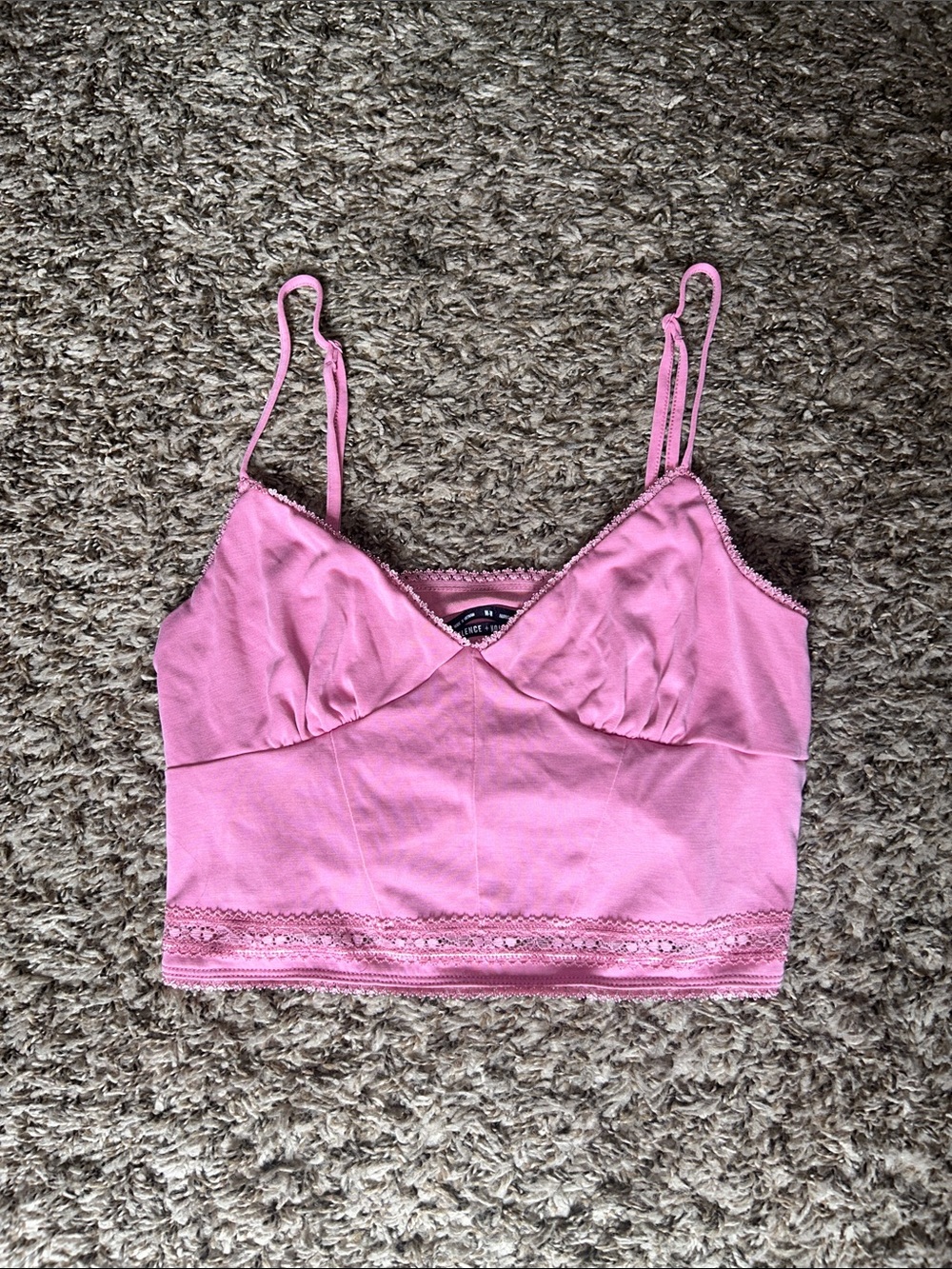 Silence + Noise Pink Cropped Camisole with Lace Trim Details - Women’s Medium